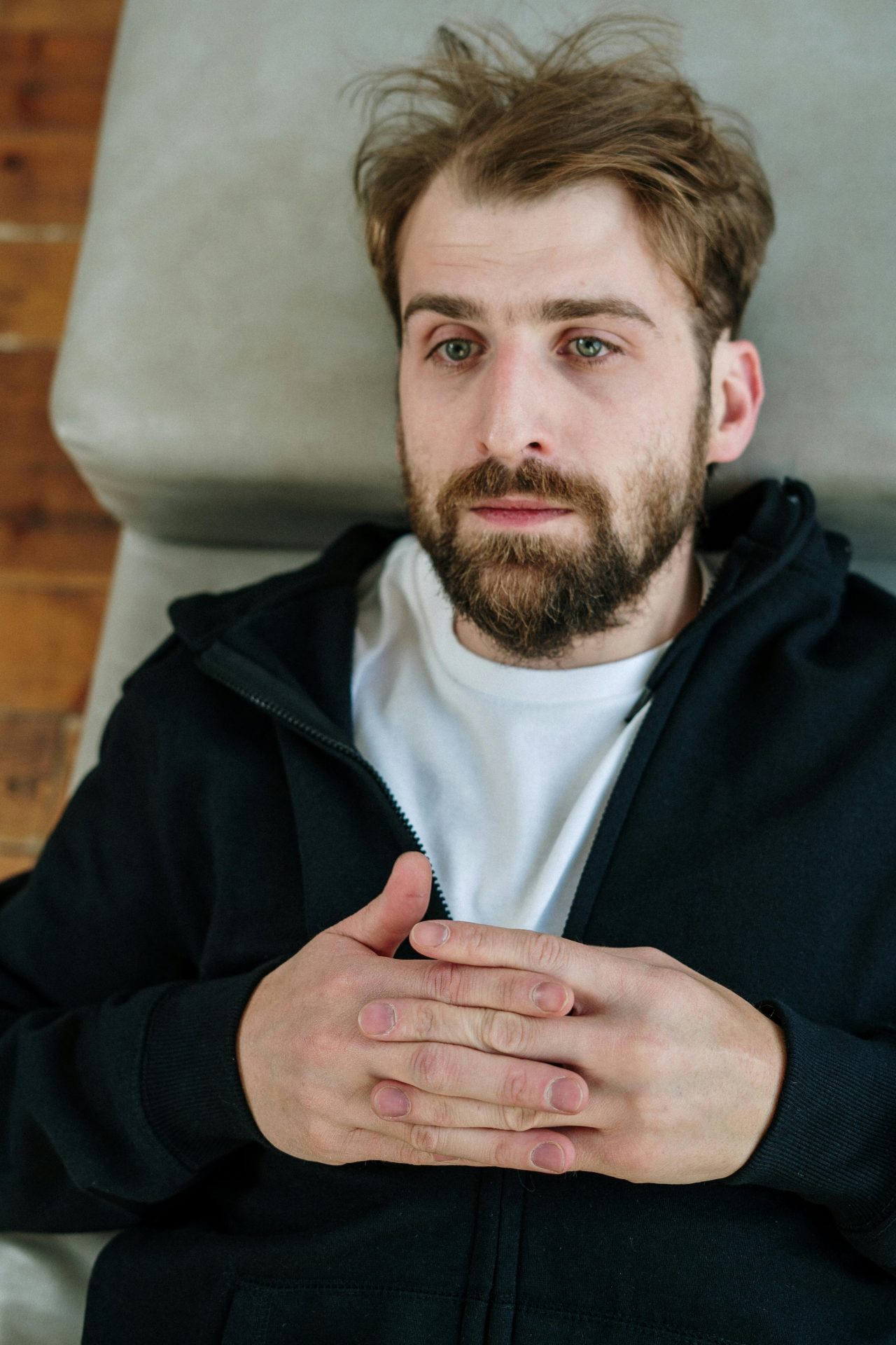 A guy laying on the therapy sofa
